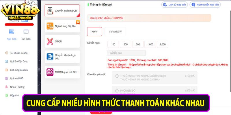 Cung cấp nhiều hình thức thanh toán khác nhau